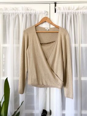 CACHE Gold Silk Metallic Beaded Tank Wrap Cardigan Size Medium